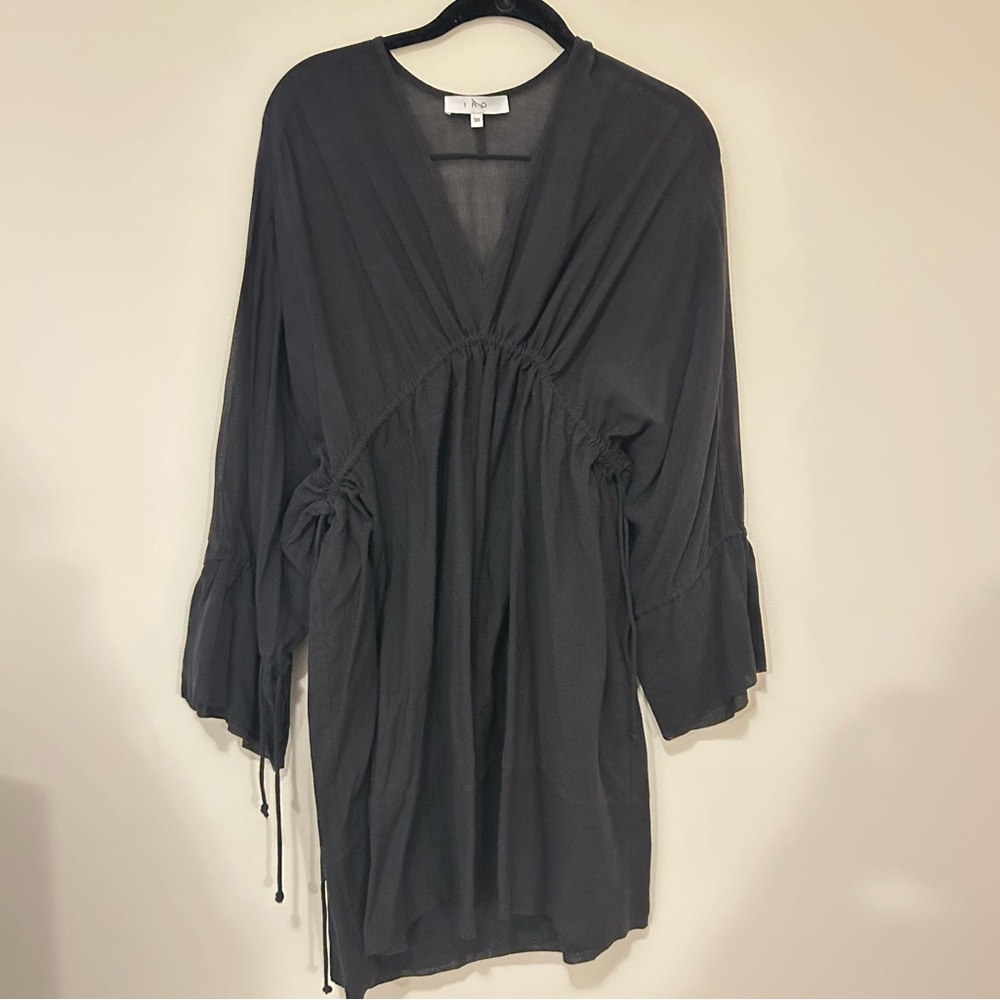 Iro Dress Black Kaftan V-Neck July 3/4 Sleeve Boho Swim Pool Cover Up Size 38